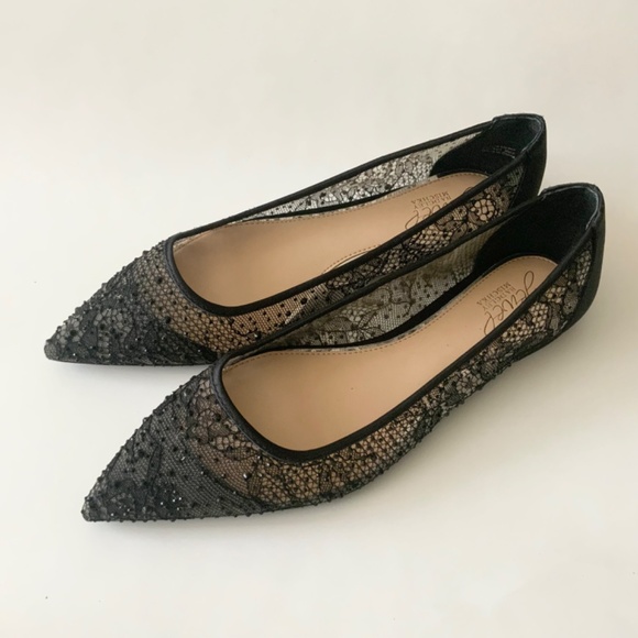 Jewel Badgley Mischka Juliana Lace Ballet Flat Black Evening Dress Shoes Pumps 7 - Picture 14 of 16